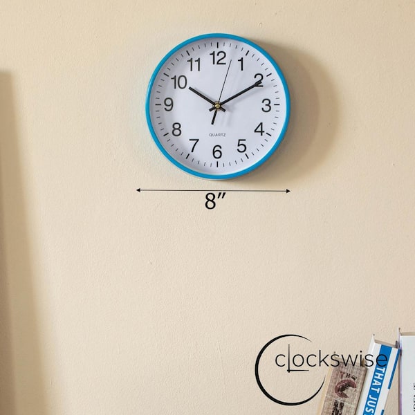 CLOCKSWISE Blue 8 in. Analog Clock-Silent, Non-Ticking for Wall