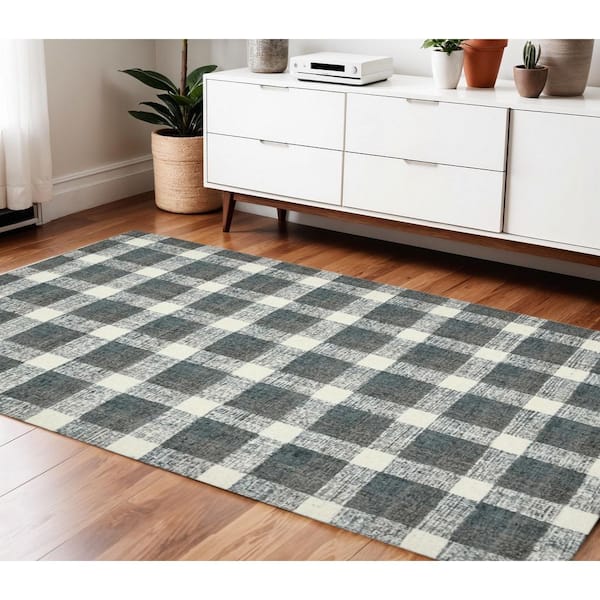 4 ft. x 6 ft. Multi-Colored and Ivory Wool Plaid Hand Tufted Area Rug