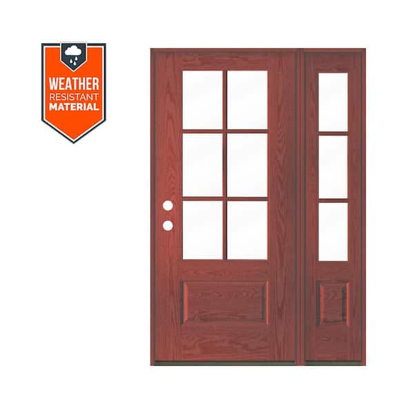 Krosswood Doors UINTAH Farmhouse 50 in. x 79 in. 6-Lite Right-Hand/Inswing Clear Glass Redwood Stain Fiberglass Prehung Front Door w/RSL