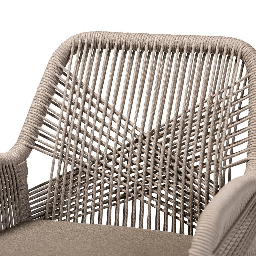 Gray Woven Rope Mahogany and Aluminum Dining Arm Chair