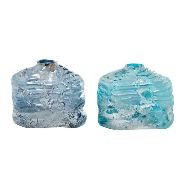 Novogratz Blue Handmade Blown Glass Decorative Vase (Set of 2)