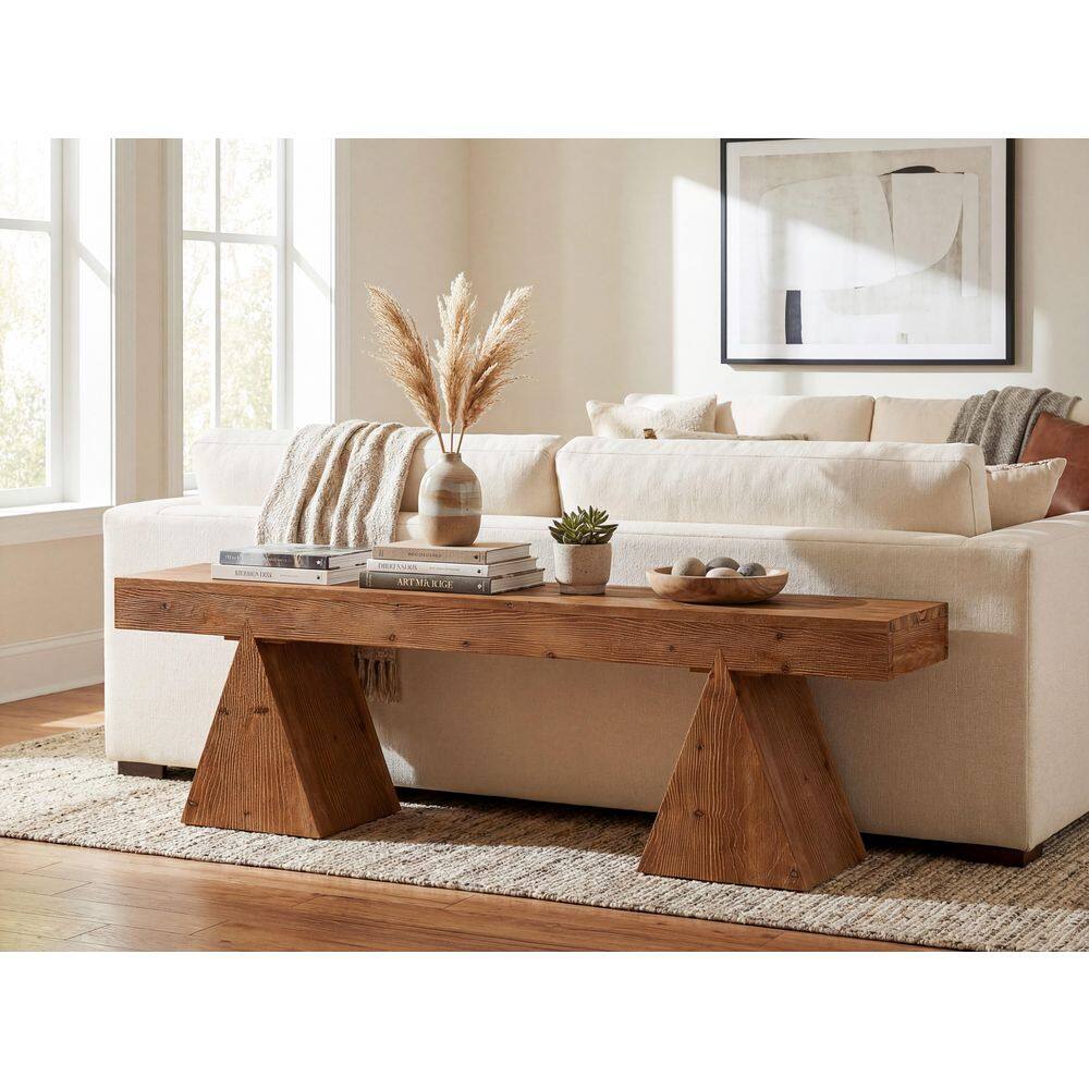 63 in. Brown Solid Wood Entryway Bench with Triangular Legs, Backless Bench for Dining Room, Bedroom