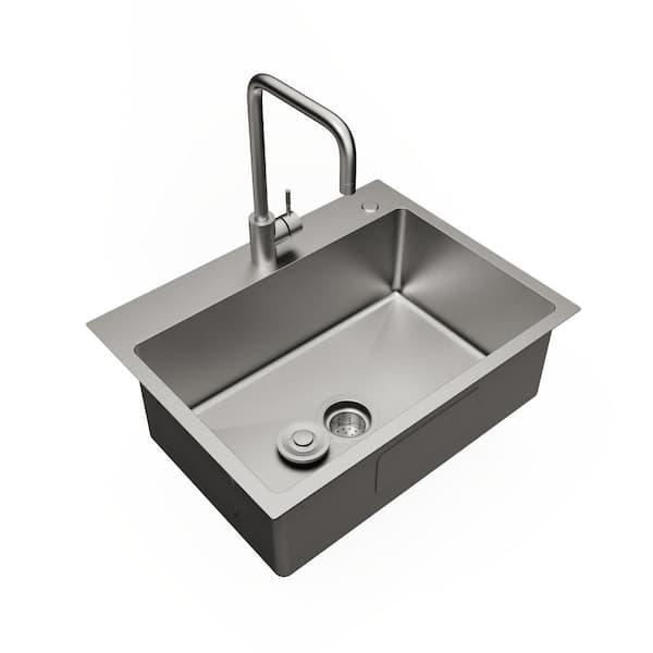 TSIBOMU 21" Drop-In Kitchen Sink – 18 Gauge Stainless Steel, Single Bowl Topmount With 1 Faucet Hole – D21 X W18 X H9, Brushed Finish