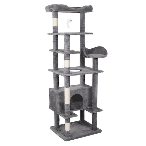 Foobrues Antique Gray Scratching Posts and Trees, Cat House, Cat Bed