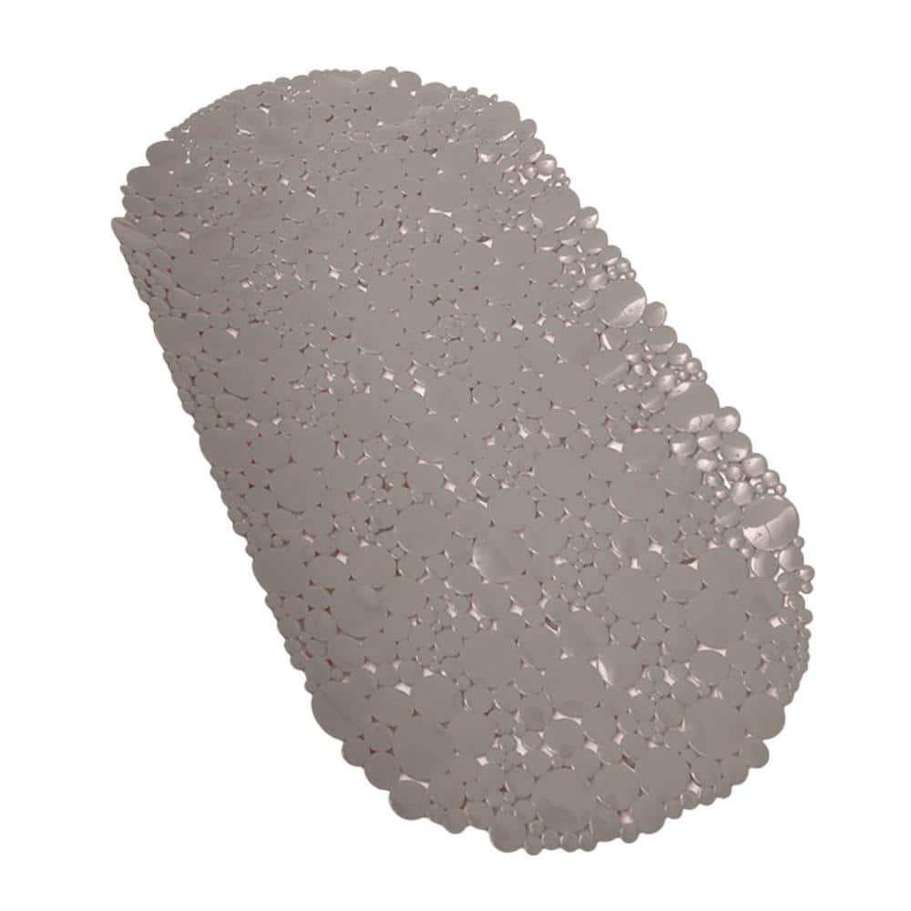 Taupe PVC Non-Slip Oval Bathtub Mat with Bubble Design
