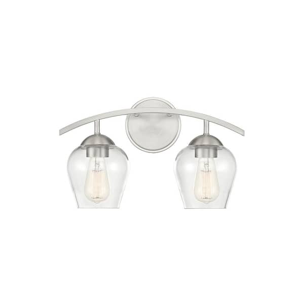 Savoy House 16 in. W x 9.87 in. H 2-Light Brushed Nickel Bathroom Vanity Light with Clear Glass Shades