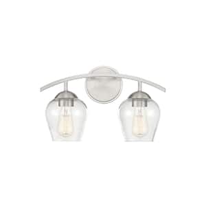 16 in. W x 9.87 in. H 2-Light Brushed Nickel Bathroom Vanity Light with Clear Glass Shades