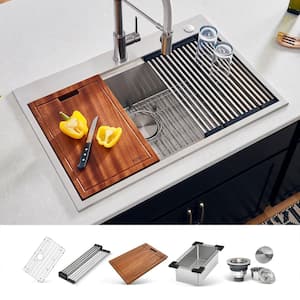 Siena 33 in. Drop-in SIngle Bowl 16-Gauge Stainless Steel Workstation Kitchen Sink with Rounded Corners and Accessories