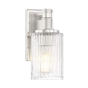 Concord 4.5 in. 1-Light Silver and Polished Nickel Bathroom Vanity Light with Clear Ribbed Glass Shade