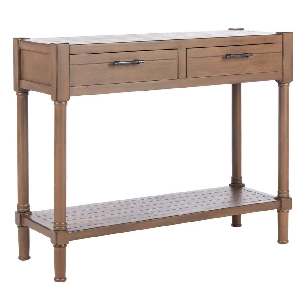 Filbert Brown Wood and Metal Console Table with Storage