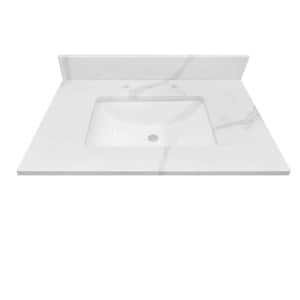31 in. W x 22 in D Quartz White Rectangular Single Sink Vanity Top in Statuario White