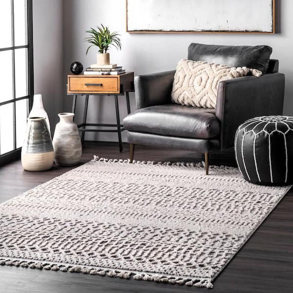 Talula Soft Textured Tassel Area Beige 3 ft. x 5 ft. Indoor Area Rug
