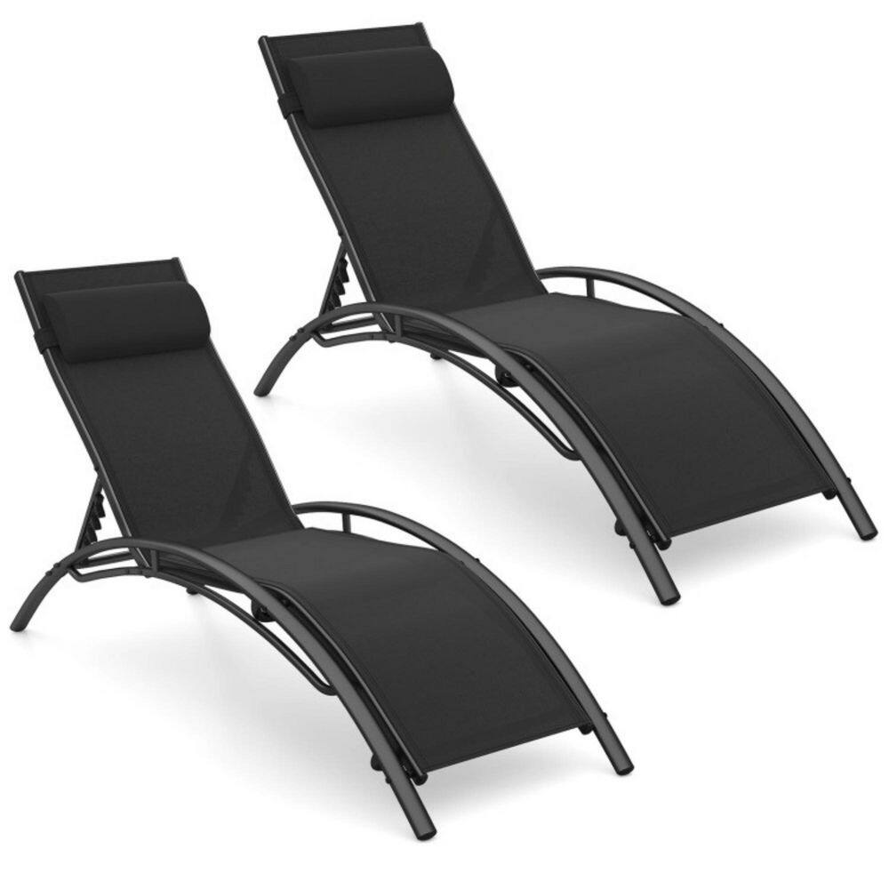 Black Metal Outdoor Chaise Lounge Chair with 5-Level Adjustable Backrest (Set of 2) price history on PriceWatchPro