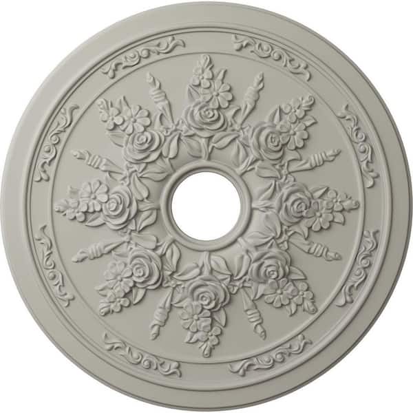 Ekena Millwork 1-1/2 in. x 23-5/8 in. x 23-5/8 in. Polyurethane Rose and Ribbon Ceiling Medallion, Pot of Cream