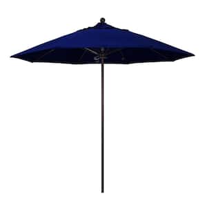 9 ft. Bronze Aluminum Commercial Market Patio Umbrella with Fiberglass Ribs and Push Lift in True Blue Sunbrella