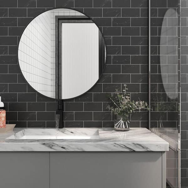 12-Sheet Black Vinyl Subway Wall Tile, 12 in. x 12 in. x 0.06 in. Peel and Stick Wall Tiles (12 sq. ft.)