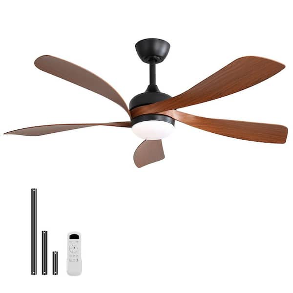 52 in. Indoor/Outdoor LED Black Ceiling Fan with Lights and Remote 6-Speed Timing Reversible DC Motor for Living Room