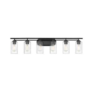 Ice 42.13 in. 6-Light Matte Black Vanity Light with Clear Glass Shade
