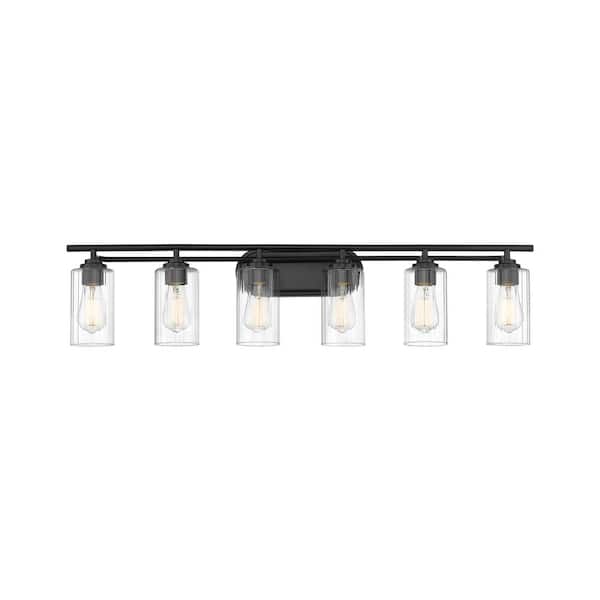 Ice 42.13 in. 6-Light Matte Black Vanity Light with Clear Glass Shade