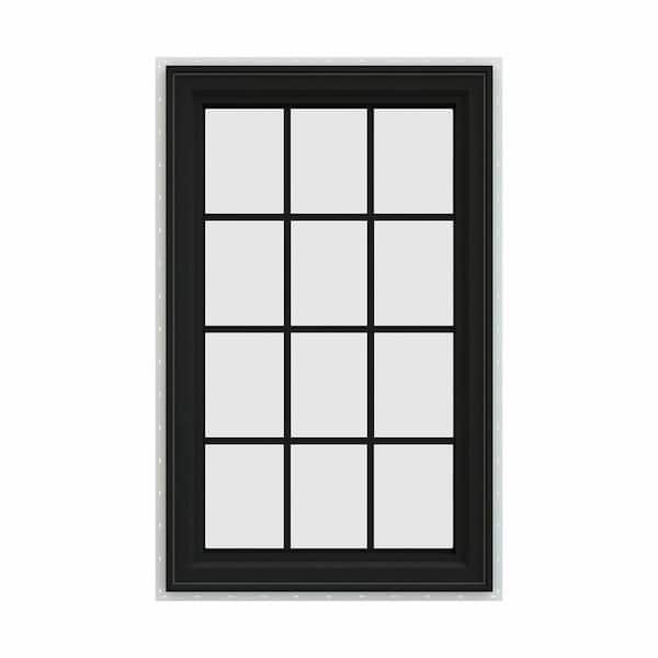JELD-WEN 36 in. x 48 in. V-4500 Series Bronze FiniShield Vinyl Right-Handed Casement Window with Colonial Grids/Grilles
