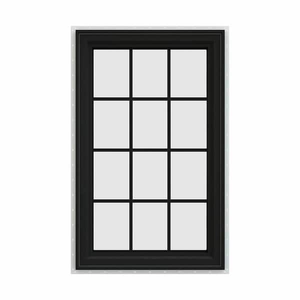 36 in. x 48 in. V-4500 Series Bronze FiniShield Vinyl Right-Handed Casement Window with Colonial Grids/Grilles