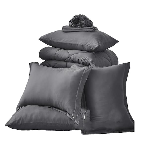 7-Piece Queen Comforter Set, Reversible All-Season Microfiber, Grey w/ Shams