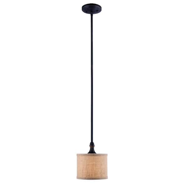 World Imports Jaxson Collection Oil Rubbed Bronze Pendant with Crafty Burlap Fabric Shade