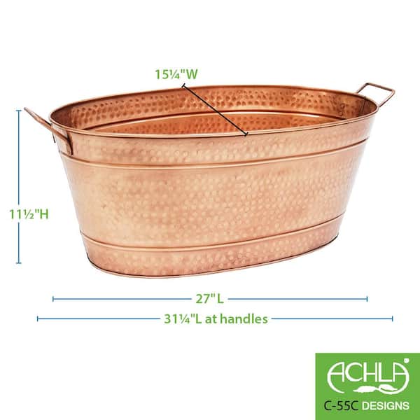 30.5 in. L Large Oval Copper Plated Hammered Tub