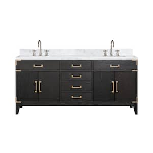 Fossa 72 in W x 22 in D Black Oak Double Bath Vanity, Carrara Marble Top, and Faucet Set