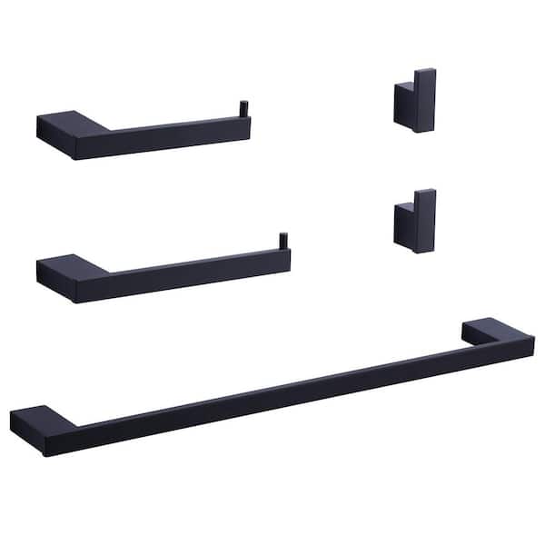 5-Piece Bathroom Hardware Set with Towel Bar, Toilet Paper Holder and Towel Hooks in Matte Black