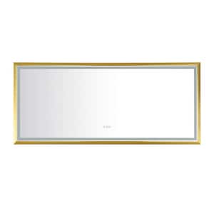 84 in. W x 36 in. H Large Rectangular Framed Dimmable LED Light Anti-Fog Wall Bathroom Vanity Mirror in Brushed Gold