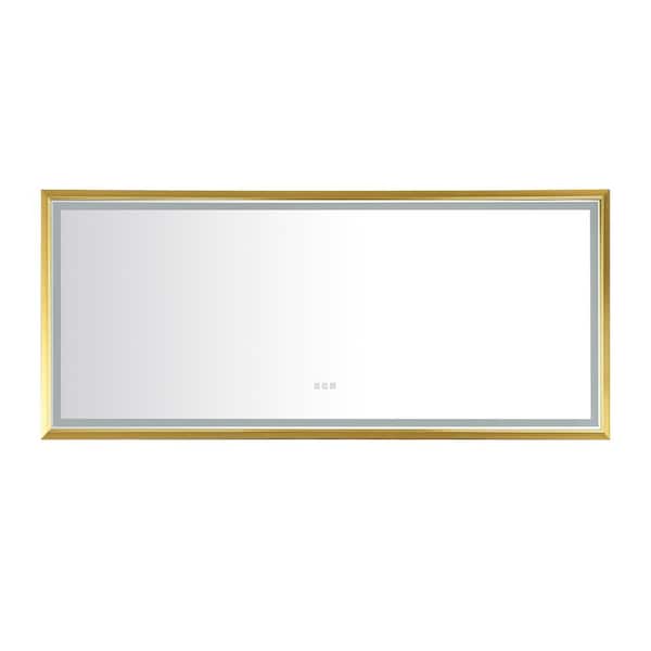YASINU 84 in. W x 36 in. H Large Rectangular Framed Dimmable LED Light Anti-Fog Wall Bathroom Vanity Mirror in Brushed Gold