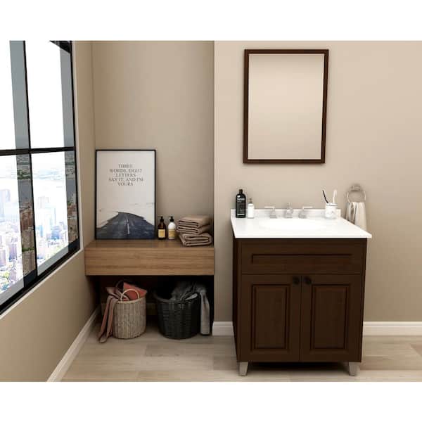 Home Decorators Collection 30 in. W x 21 in. D x 34 in. H Single Sink Freestanding Bath Vanity in Expresso with White Engineered Stone Top
