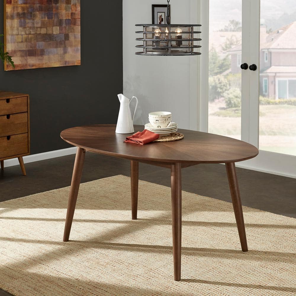 HomeSullivan 63 in. Oval Mid-Century Walnut Wood Dining Table 40601WN2-63 -  The Home Depot