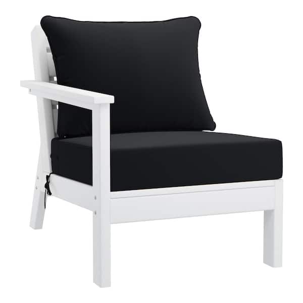 Birchwood Outdoor Patio Deep Seating Left Facing Arm HDPE Lounge Chair in White with Black Cushions
