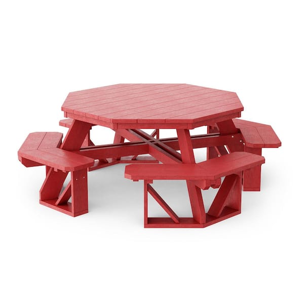 Wildridge Heritage 87 in. Cardinal Red Octagon HDPE Plastic Picnic Table Seats 8 People