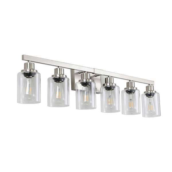 42.3 in. Farmhouse 6-Light Brushed Nickel Bathroom Vanity Light Vintage Wall Light in Bronze, Bulbs Not Included