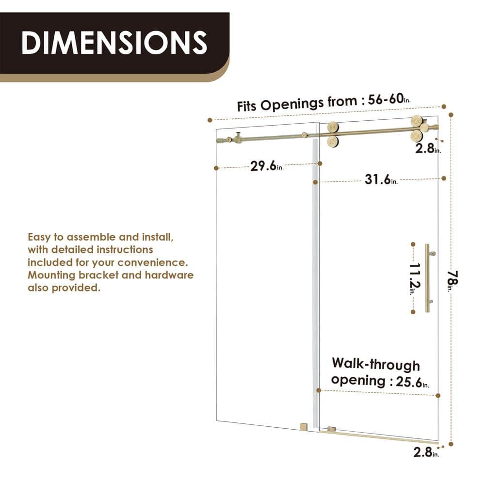 Altair Lazaro 60" Gold Frameless Sliding Shower Door