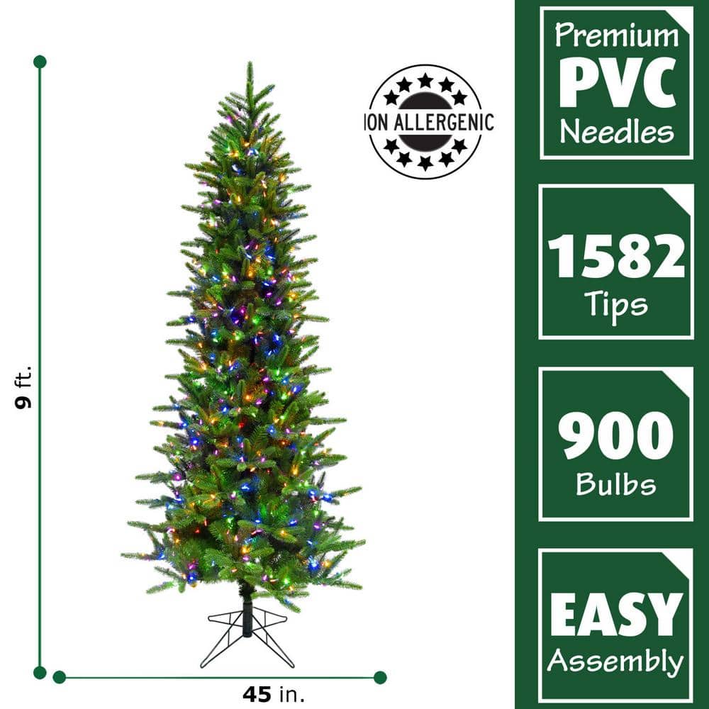 Carmel 9-Ft Slim Pine Artificial Christmas Tree with Multicolor LED Lights