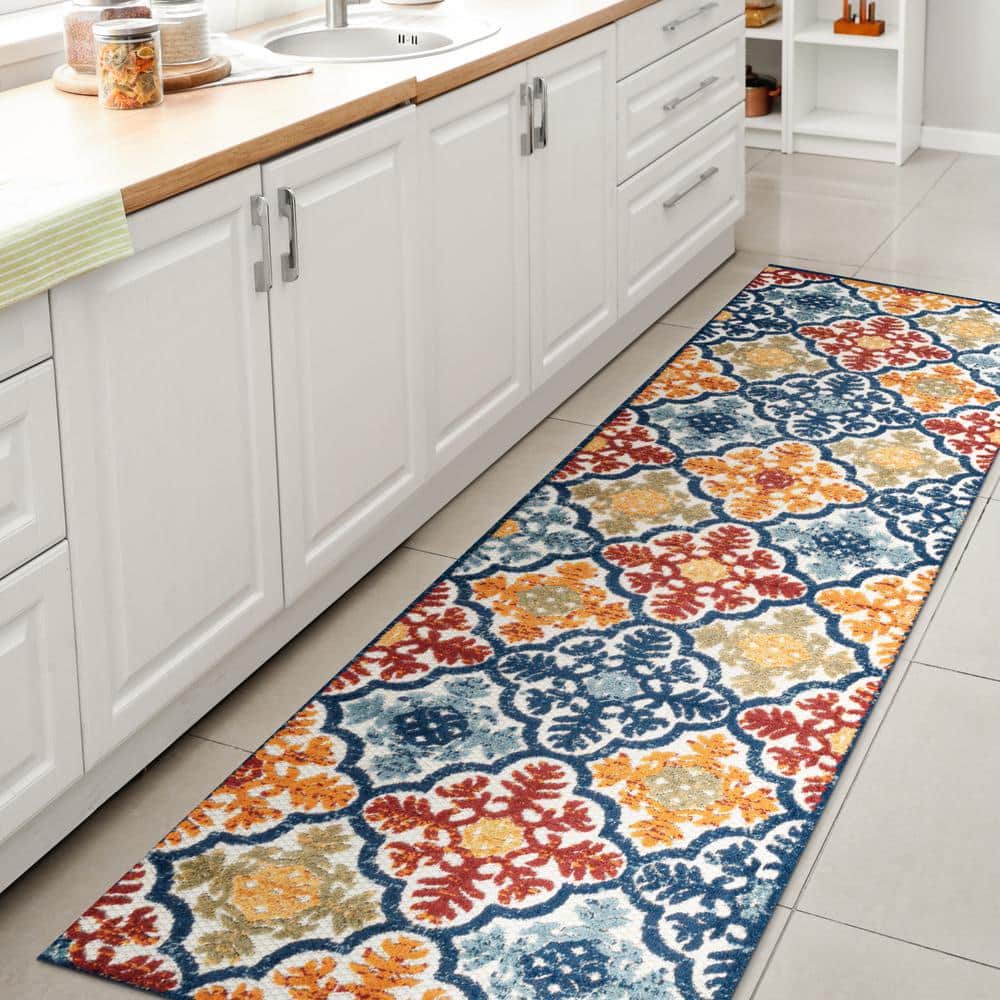 Cassis Ornate Ogee Trellis High-Low Blue/Multi 2 ft. x 8 ft. Indoor/Outdoor Runner Rug price history on PriceWatchPro