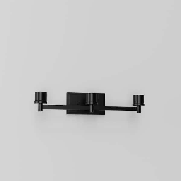 1-Pack 21.5 in. Mounting Frame with Black 3-Head Vanity Fixture and Die-Cast Rectangular Wall Box E26