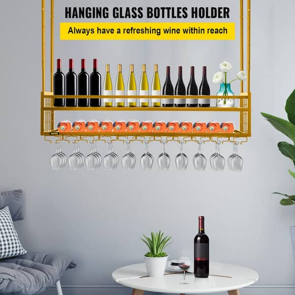 VEVOR 33-Bottle Ceiling Wine Glass Rack 46.9 in. x 11.8 in. Gold