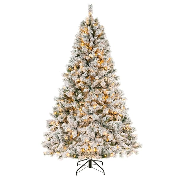 Costway 7 ft. Pre-Lit Artificial Christmas Tree, Hinged Lifelike Xmas Tree