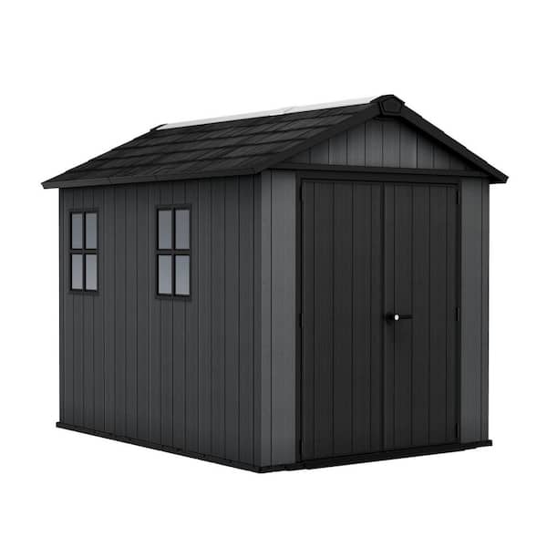 Newton Plus 7.5 ft. W x 9 ft. D Durable Resin Plastic Storage Shed with Floor Graphite 55 sq. ft.