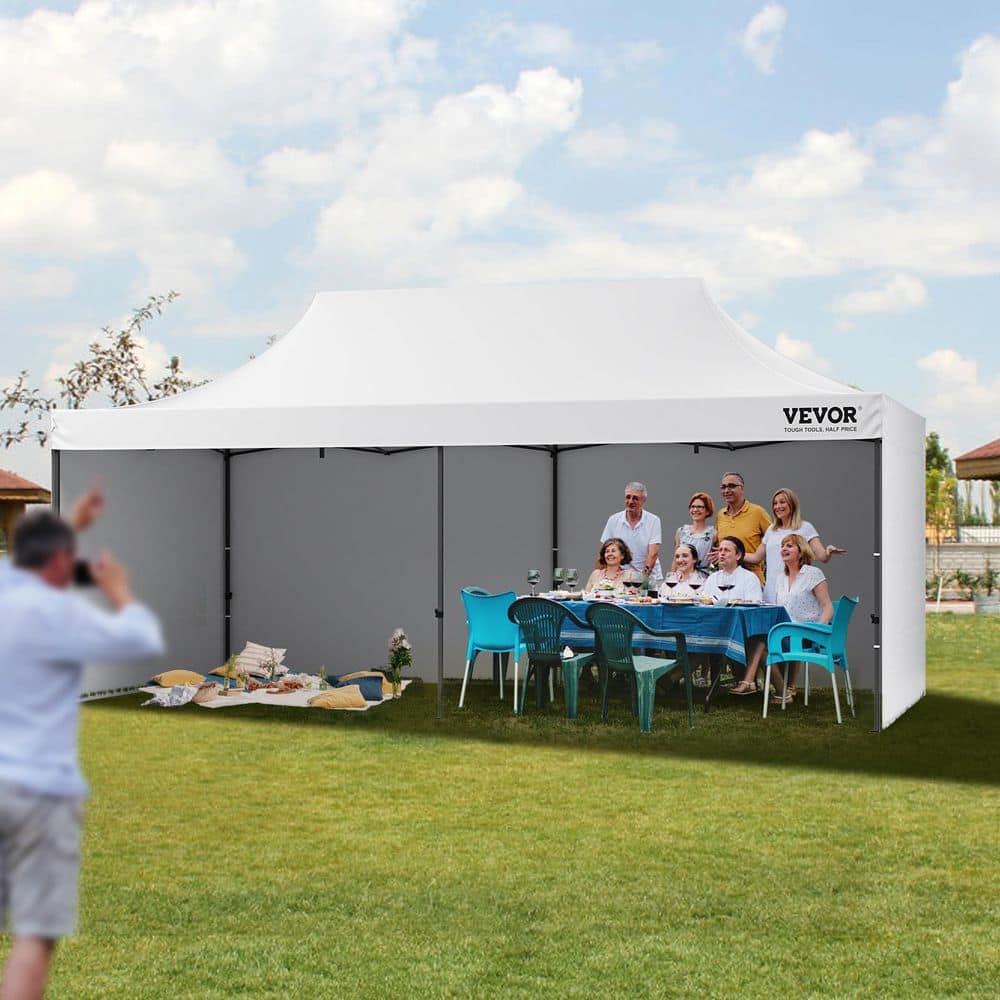 VEVOR 10x20 FT White Pop Up Canopy Tent with Removable Sidewalls