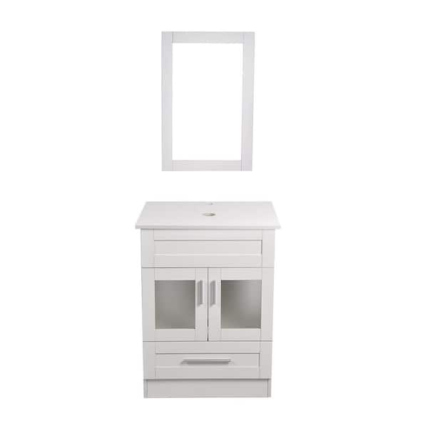 Puluomis 24 in. W x 19 in. D x 17 in. H Single Sink Burlywood Bath Vanity with Silver Solid Surface Top Sink and Mirror