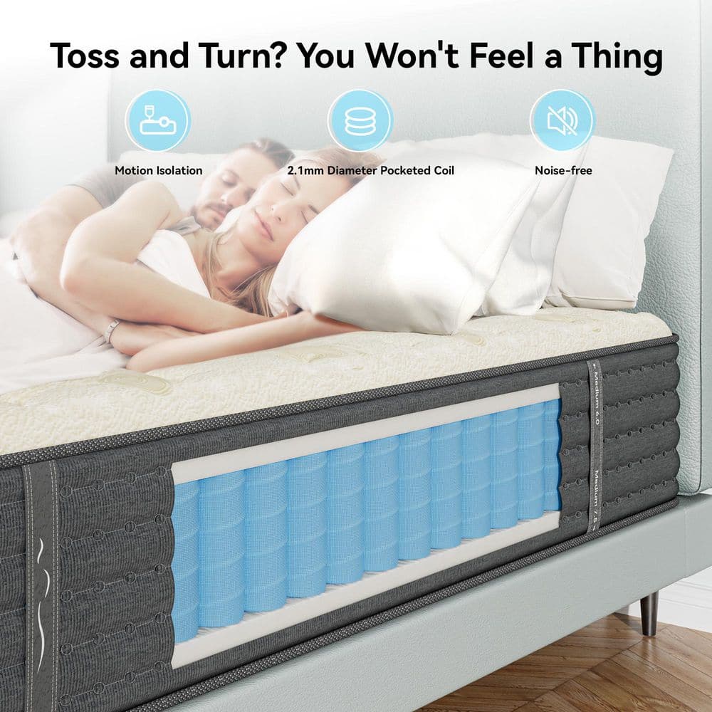 Babo Care QUEEN Medium Luxurious Cashmere Fabric 12 in.with Cozy Cashmere Top and Bamboo Charcoal Cooling Layers Mattress AI1240