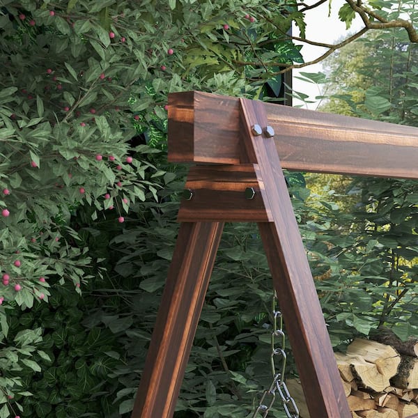 Outsunny 3 Seat Porch Swing with Stand, Wooden Patio Swing