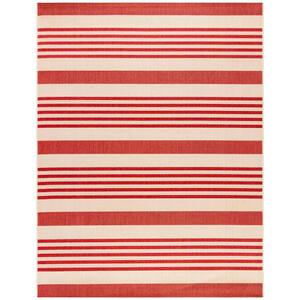 Beach House Beige/Red 5 ft. x 8 ft. Striped Indoor/Outdoor Patio  Area Rug