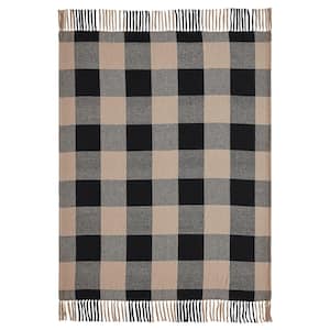 Black Check Country Black Natural Prim Checkered Woven 50 in. x 60 in. Cotton Blend Throw Blanket